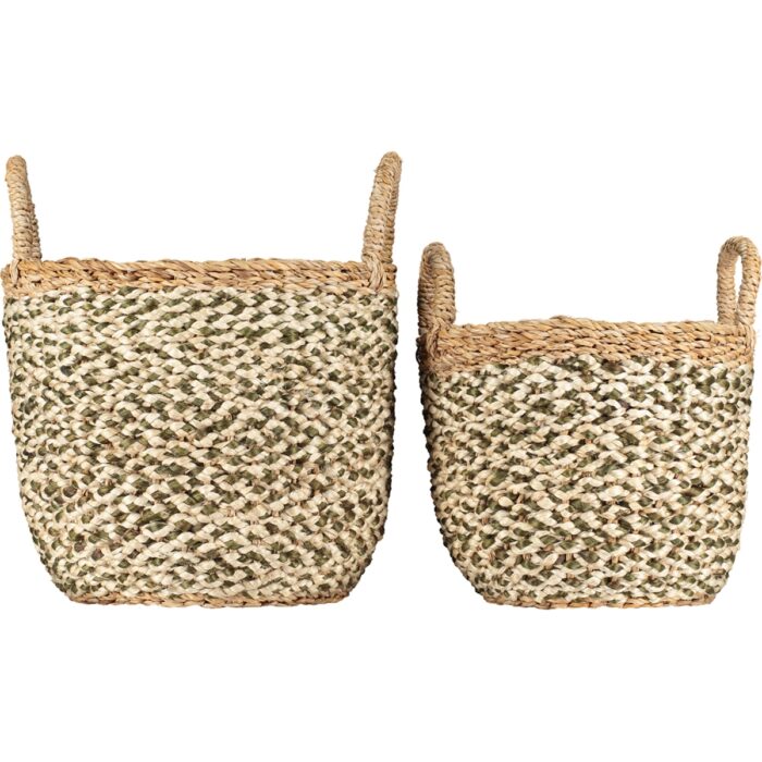 Village Olive / White Organic Jute Basket